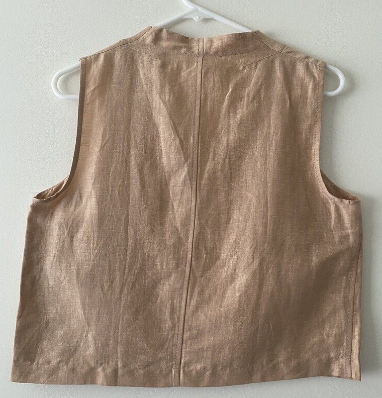 Lunya Tank Top Vest Tan Cotton Linen Silk Pocket Cropped V Neck gallery