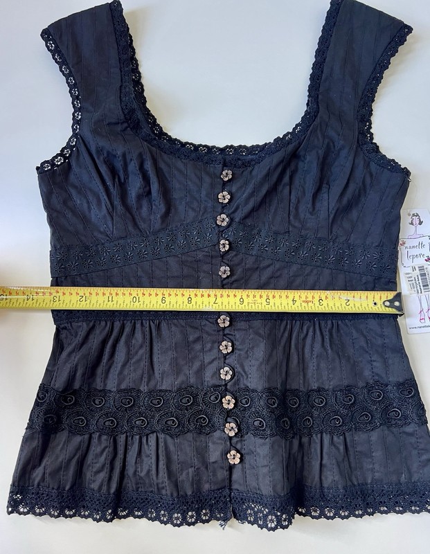 Nanette Lepore Karma Corset Top 0 Black Lace Crochet Flower Button Rare NWT $265 gallery