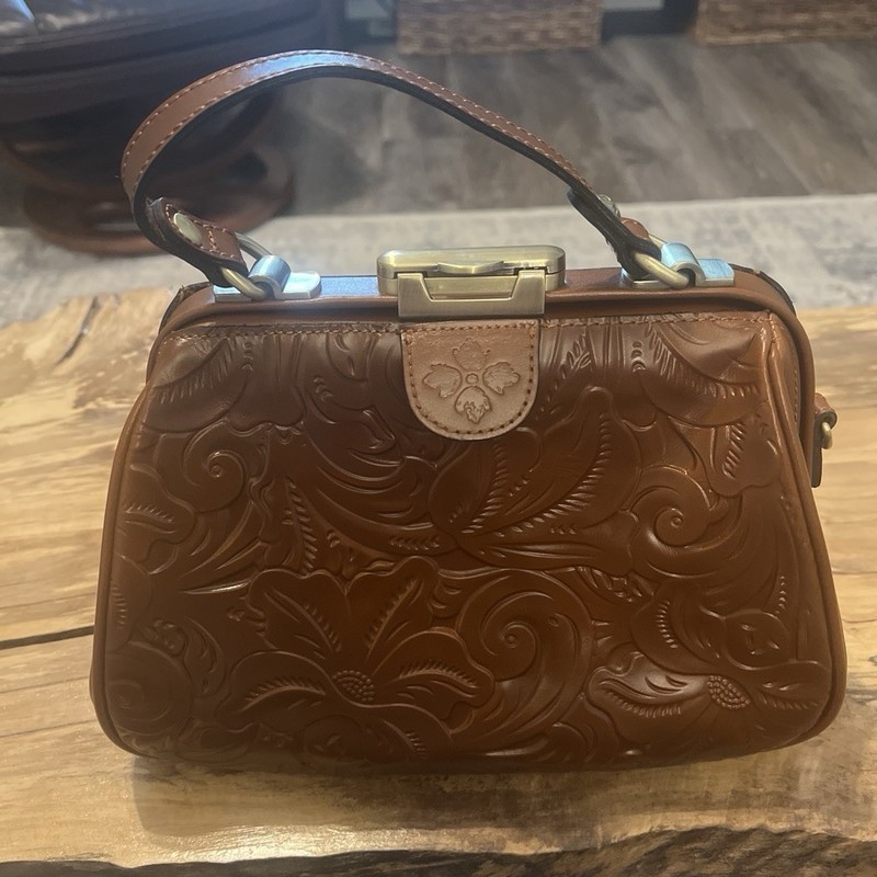 Patricia Nash Floral Tooled Leather Medium Handbag- Brown