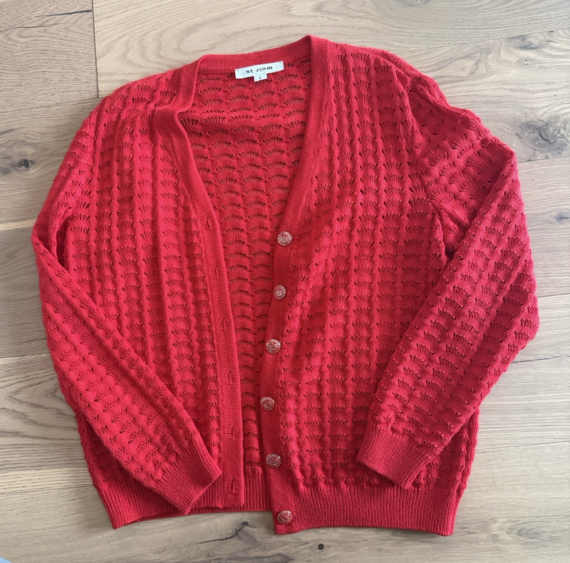 St. John Red Solid Knit Button-Front Cardigan Sweater Women’s Regular L
