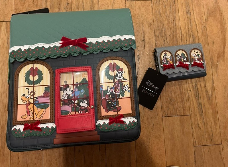 NWT Disney Mickey and friends Box Lunch Christmas Backpack and wallet bundle