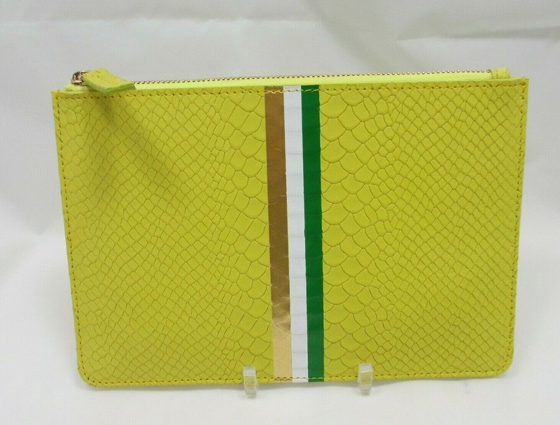 Pouch 7×9″ GiGi New York NEW Leather Zip Top Embossed w Stripe Flat Neon