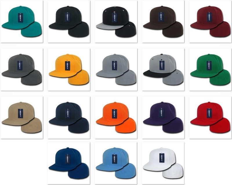 Black & Gray Fitted Flat Bill Plain Solid Blank Baseball Ball Cap Caps Hat Hats gallery
