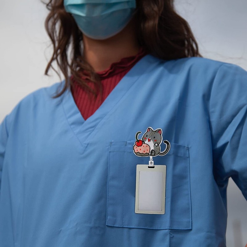 10 Pcs Cute Cat Badge Reel, Retractable ID Holder with Alligator Clip for Nurses gallery
