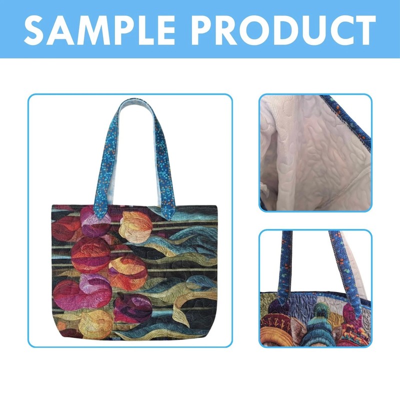 Personalized Iris Quilted Tote Bag, Blue Floral Garden Shoulder Handbag gallery