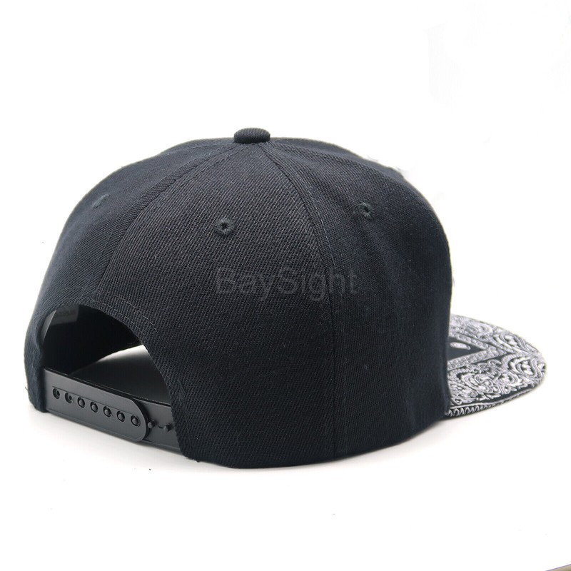 Mens Baseball Cap Snapback Adjustable Bandana Paisley Hat Solid Black Flat Bill gallery