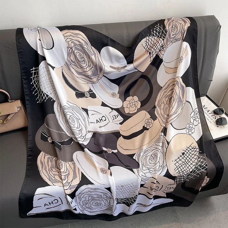 110x110cm Women Silk Square Scarf Luxury Printed Hijab Large Bandana Shawl Wrap gallery