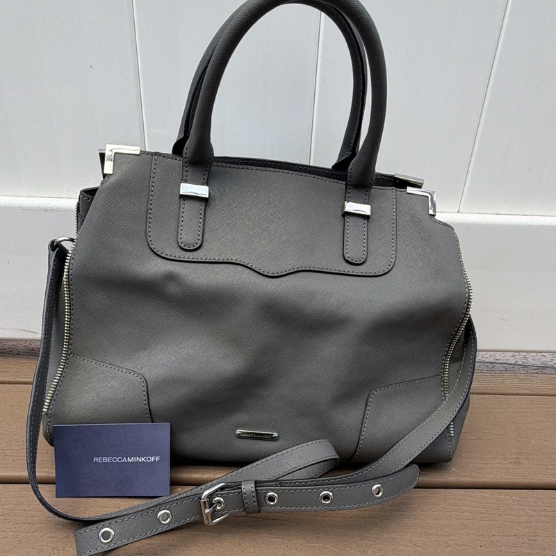 Rebecca Minkoff satchel/top handle bag, gray, detachable strap, zip, pockets