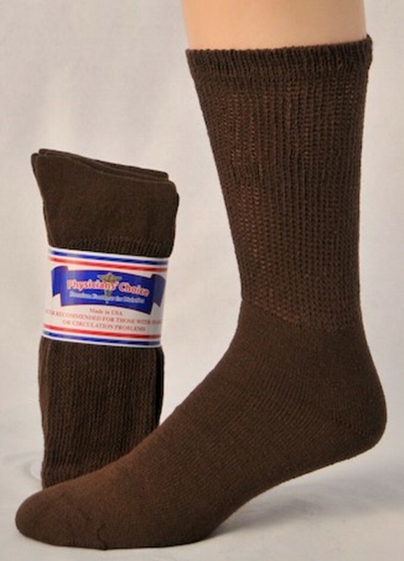 6 Pair Brown Men’s Women Physicians Choice Crew Cushioned Diabetic Socks 3 Sizes