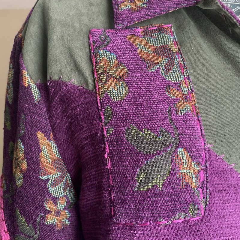 VTG 80s Napa Valley Tapestry Patchwork Jacket XL Purple Floral Embroidered Boho gallery