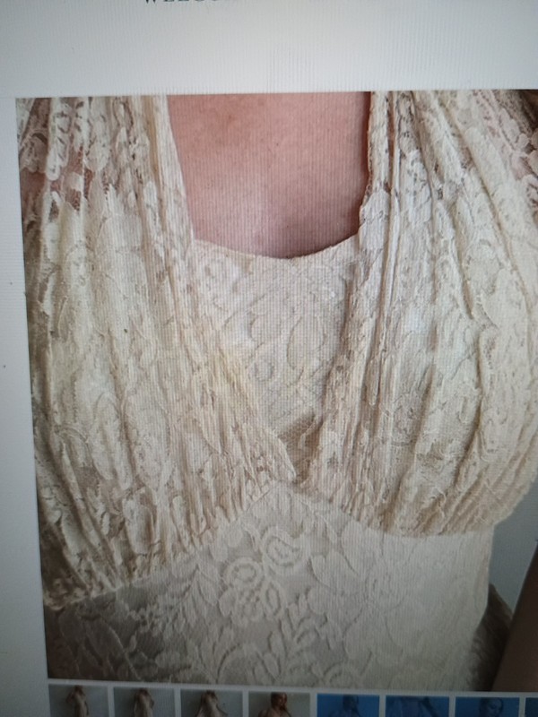 50s Wedding Dress Vtg Halter Lace Marilyn Fit Flair Gown Ivory shrug set 27" W gallery