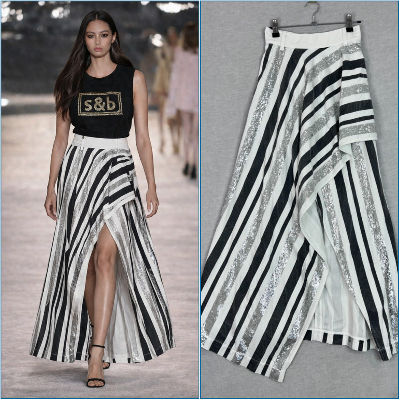 Sass & Bide Skirt The Circus Ball Black White Silver Asymm A-Line Maxi Size XS