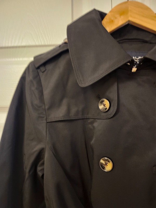 NWT London Fog Women's Size M Black Double Breasted Mid-Length Trench Coat gallery