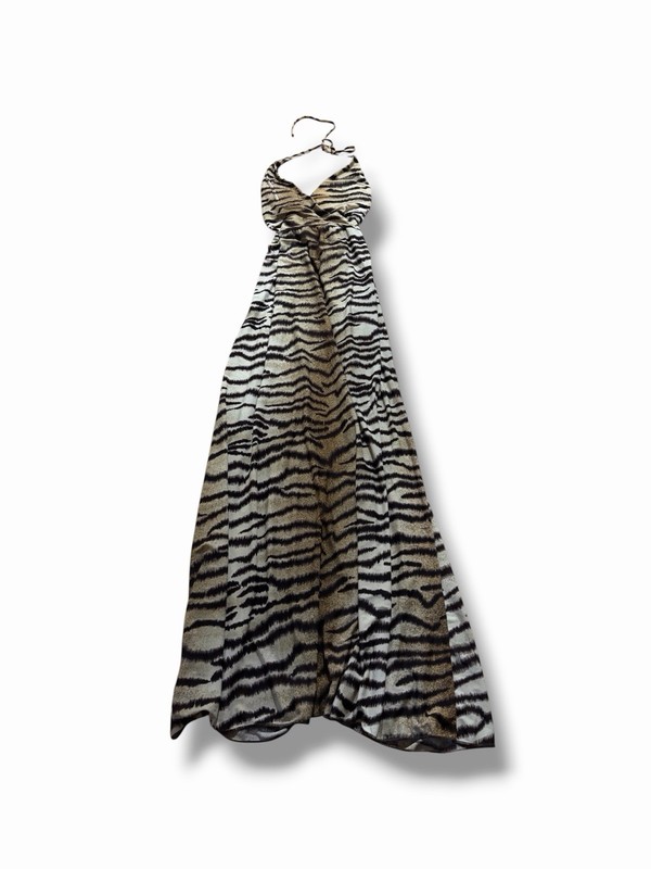 Leopard Print Maxi Back Tie Halter Dress Size Medium 2000’s Vintage