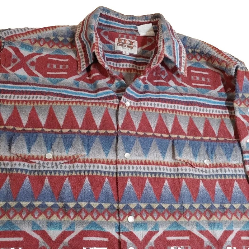 Ely Cattleman Aztec Pearl Snap Flannel Shirt Large Southwestern Western Striped