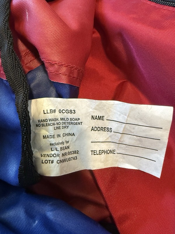 Vtg LL Bean NYLON Lg Tote Bag Zipper Blue Red "Outdoor School" Patch 90s 2 AVAIL gallery
