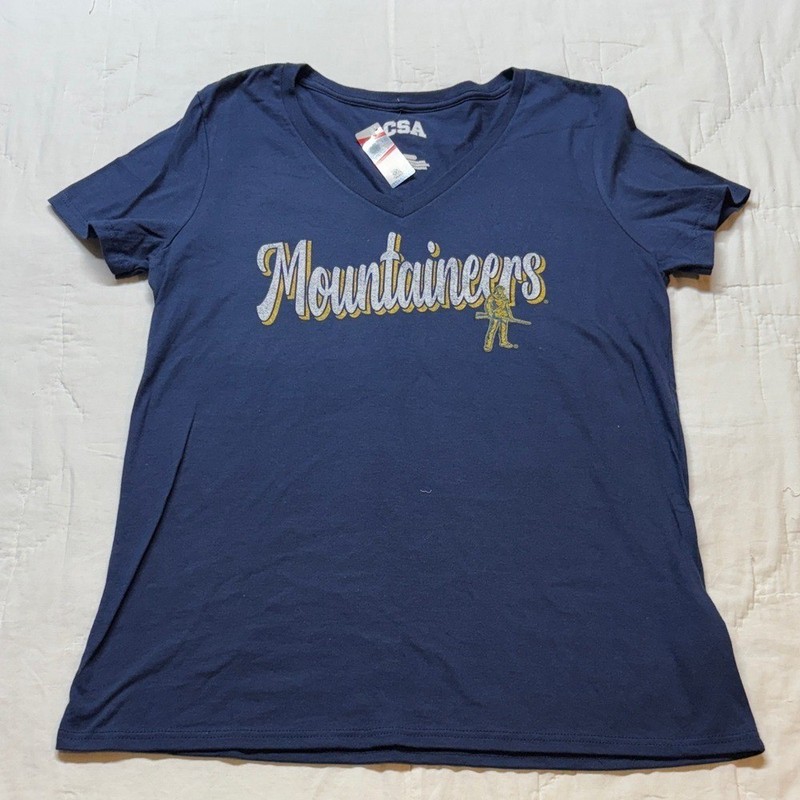West Virginia Mountaineers Women’s V-Neck T-Shirt NWT Navy Blue Top
