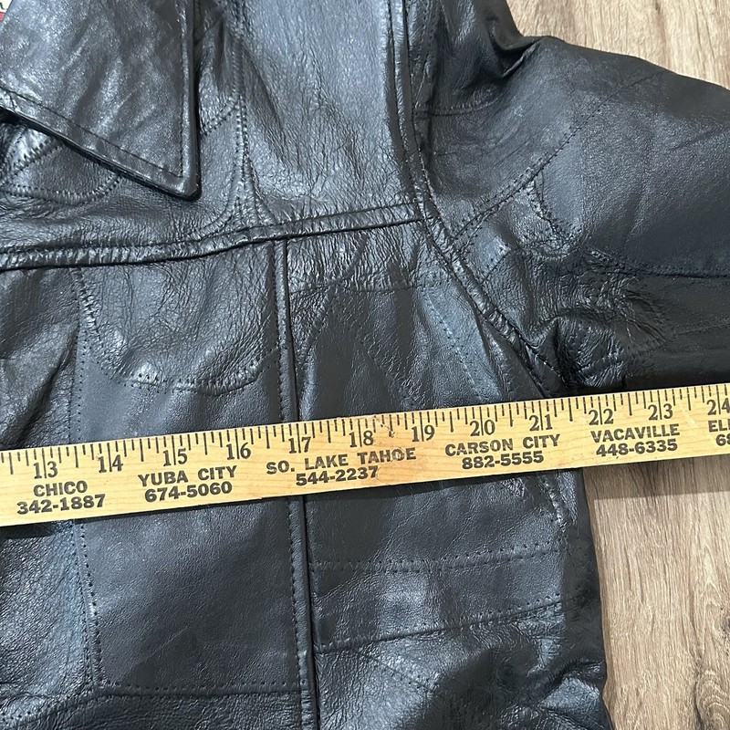 Vintage Tudor Court by Haband Womens Black Leather Jacket Button Up Lined Sz M gallery