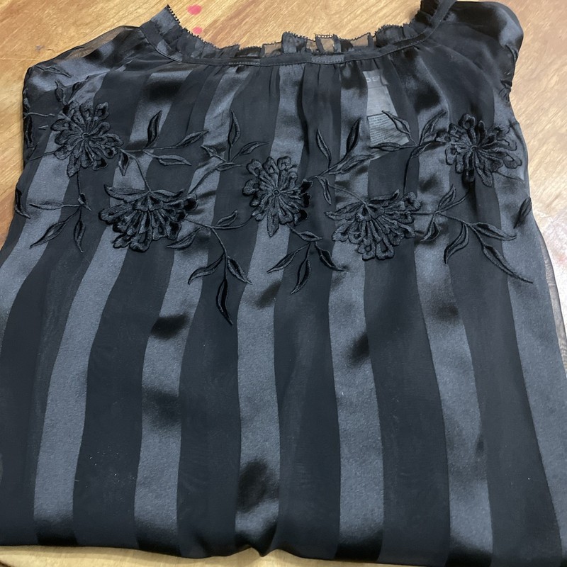 CHICOS 4 Black Striped Semi Sheer Blouse W Brocade Flowers So 4 (20/22)