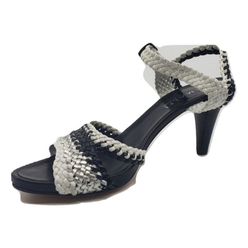 Olinda Black White Silver Woven Leather Amalfi Sandals gallery