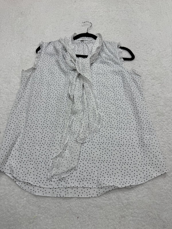 Fever Top Tie Neck Women White Polka Dots Sleeveless City Classic Preppy Small