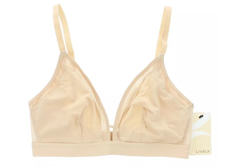 Lively Wireless Bralette Mesh Bra Lining Stretch Plunge Almond Size 1 NWT