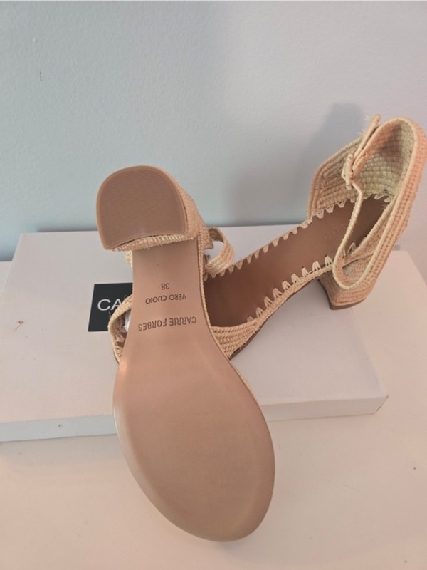 Carrie Forbes Laila Beige Straw Open Toe Ankle Strap Buckle Sandals EU 38 gallery