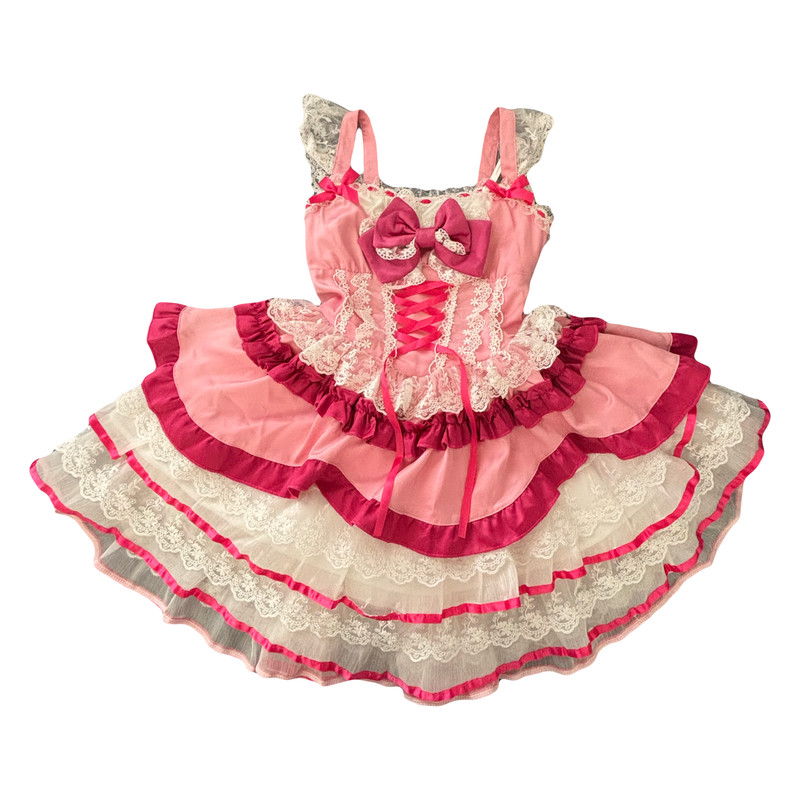 Sweet Lolita Satin Dress Bow Lace Ruffle Mini Dress Princess Kawaii Party Dress