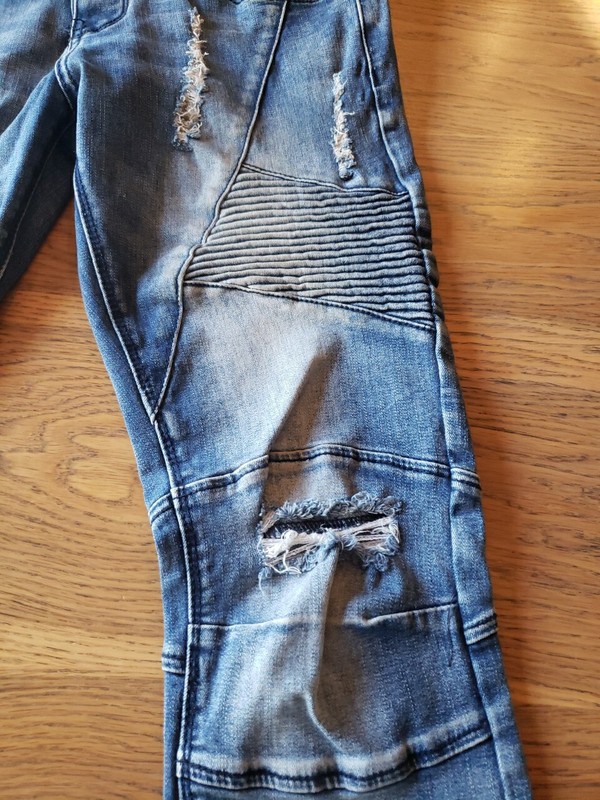 Kilogram Mens Moto Jeans Light Blue Distressed Button Fly Stretch EUC 32 x 32 gallery