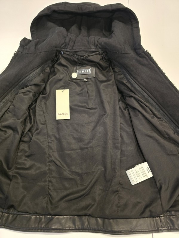 DANIER McKenna 2 Leather Hooded Biker Jacket Black Asymmetrical Zip 3XS gallery