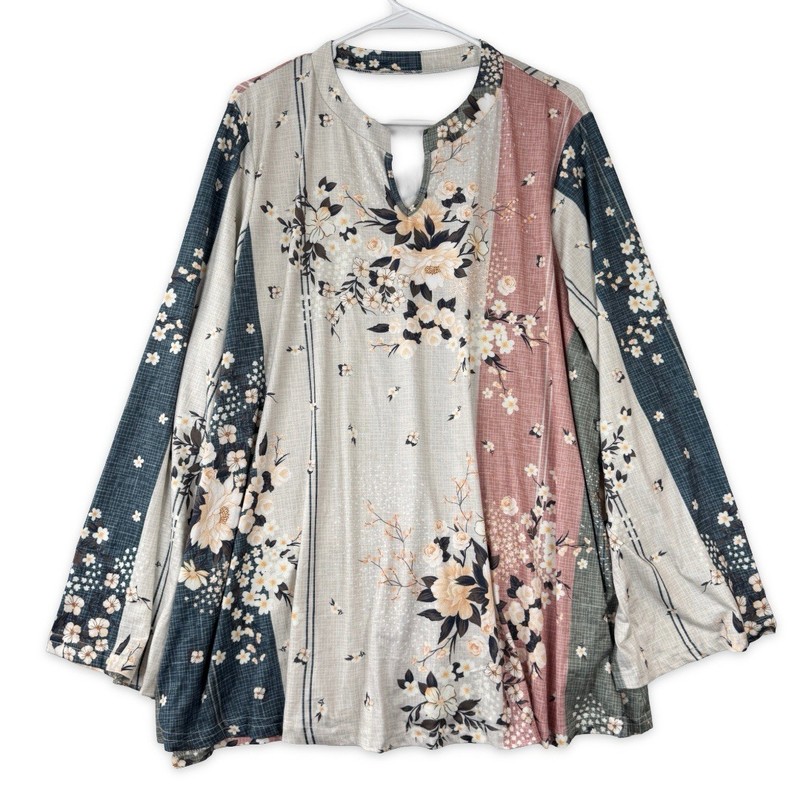 Womens Size 1XL Long Sleeve Top Multicolor Floral V Neck Stretch