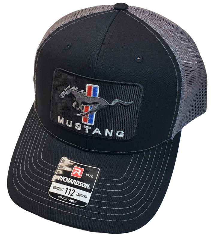 Mustang Embroidered Patch on Richardson 112 Trucker Hat Black/Charcoal