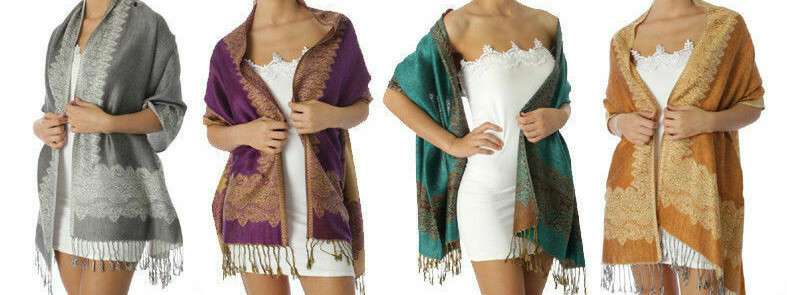 Fashion Border Pattern Thick Pashmina Scarf Shawl Wrap 23 SOLID COLORS