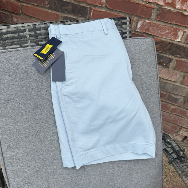 Nautica Men’s Blue Chino Shorts Cotton Stretch Flat Front Slash Pockets Zip 9″