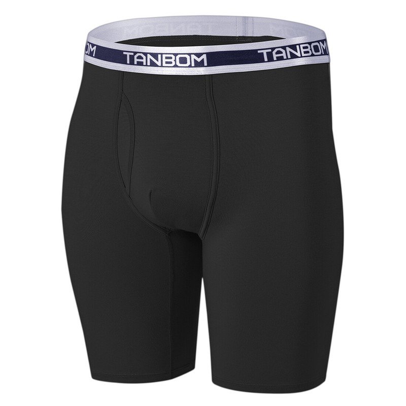 Men’s Boxer Briefs Long Leg Breathable Bamboo Soft Underwear With Pouch Open Fly