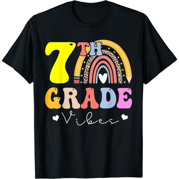 7th Grade Team Rainbow Back To School Black T-shirt