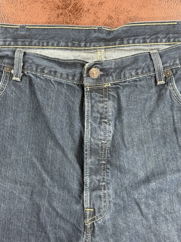 Levis 501 Jeans Mens 44x32 Blue Light Wash Straight Denim Button Fly Cotton gallery