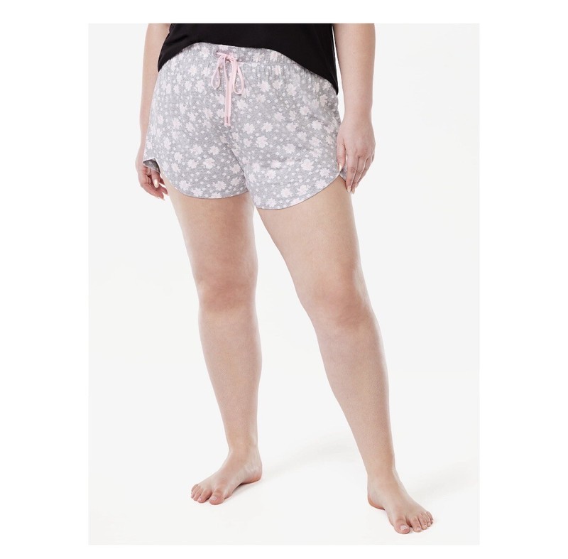 JOYSPUN Women's S (4-6) Tulip Hem Sleep Shorts • Light Grey Heather Floral gallery