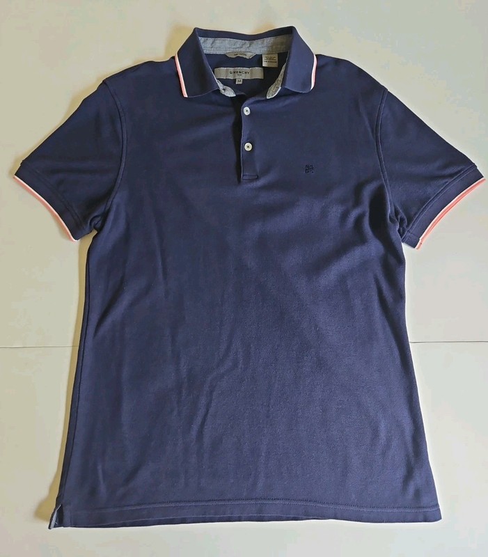 Givenchy Embroidered Logo Polo Shirt Navy Pima Cotton White/Pink Tipping Mens M