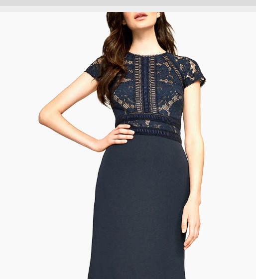 NWT TADASHI SHOJI NAVY STANA LACE NEOPRENE CREPE GOWN SZ 2 gallery