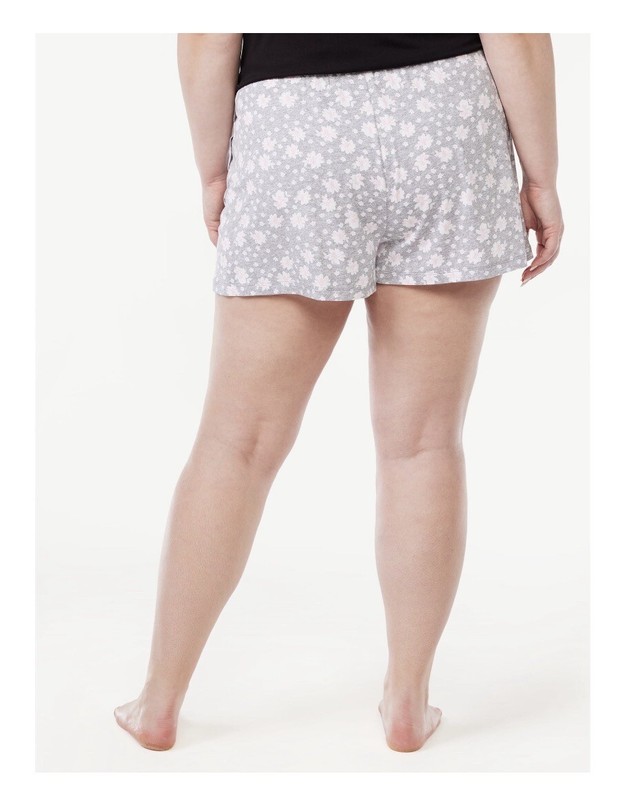 JOYSPUN Women's S (4-6) Tulip Hem Sleep Shorts • Light Grey Heather Floral gallery