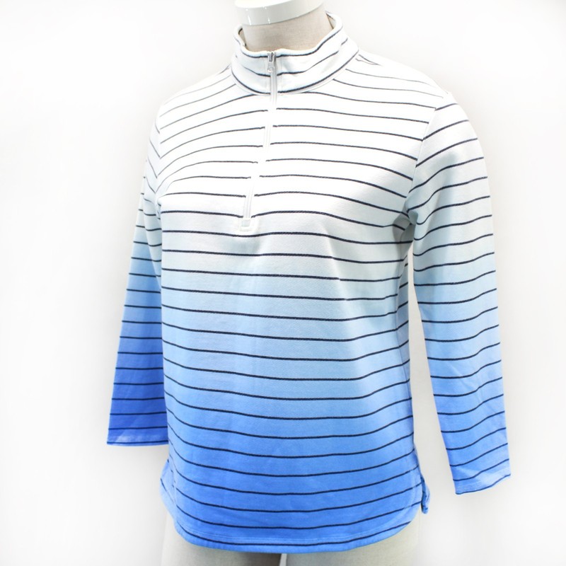 Talbots Plus White Indigo Striped Terry Zipper Collar Nautical Sweatshirt Top 2X