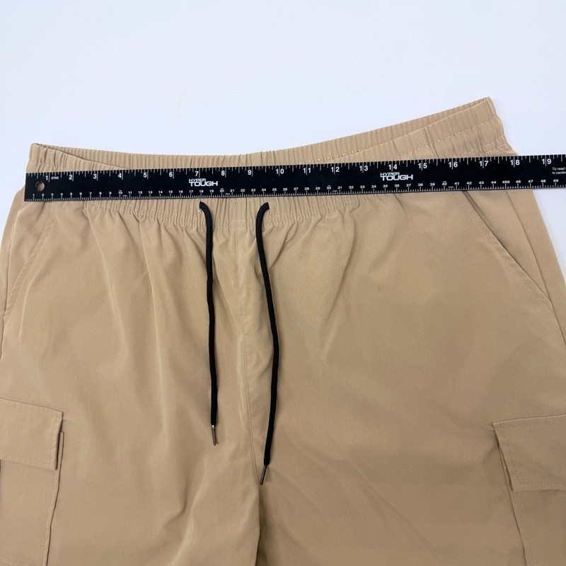 FS Fashion Cargo Shorts Mens XXL Tan Polyester Elastic Waist Drawstring Pockets gallery