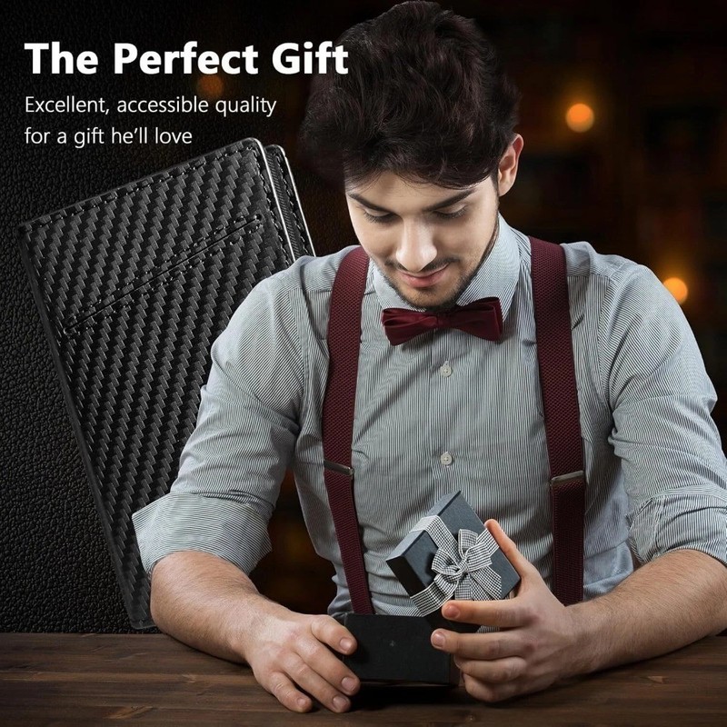 Men's RFID Blocking Slim Wallet Pop Up Carbon Fiber Card Holder Case Minimalist gallery