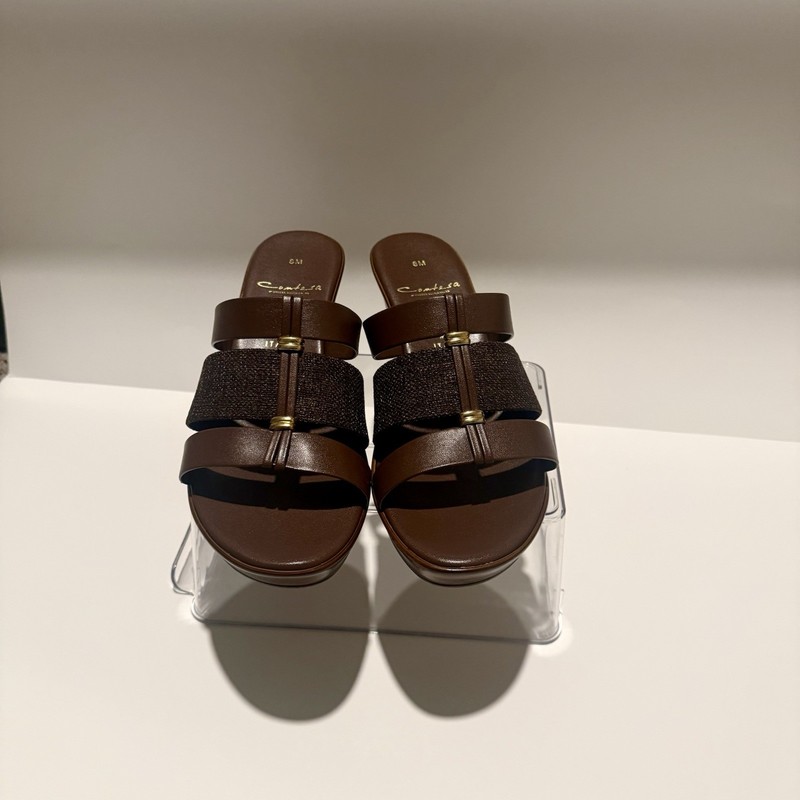 Contesa Women’s Brown Leather Wedge Slide Sandals Slip-On Solid US 8 gallery