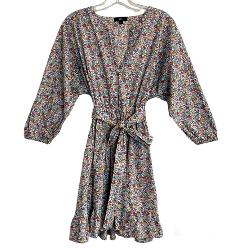 J. Crew Dress Tie-Waist Mini Dress Size S Ditsy Floral L7113 Dolman 3/4 Sleeves