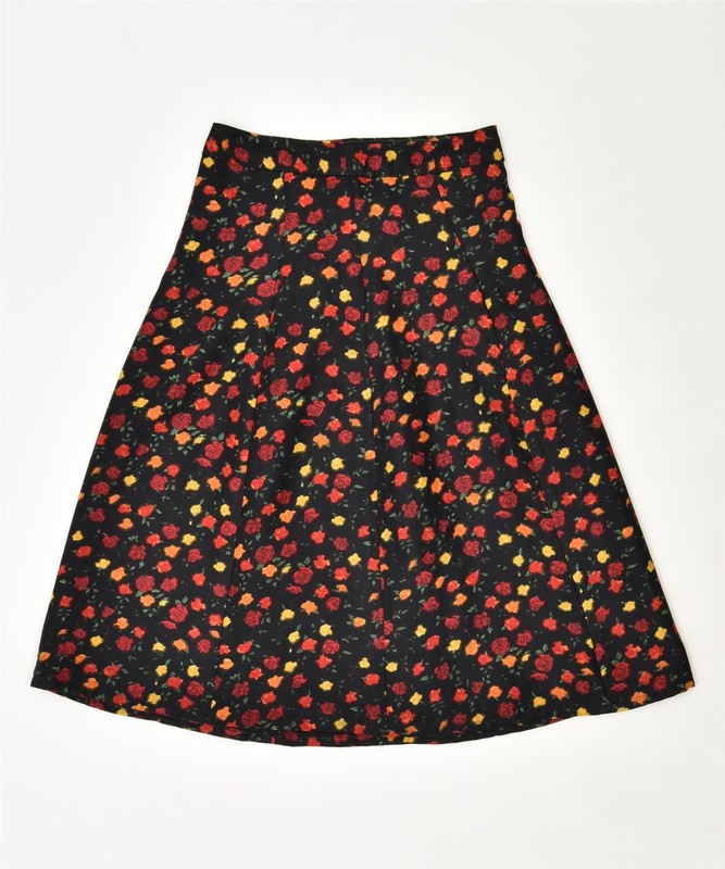 Womens A-Line Skirt W28 Medium Black Floral Vintage HY04