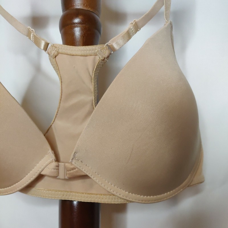 womens 38D racerback bra tan front closure padded underwire adj. strap gallery
