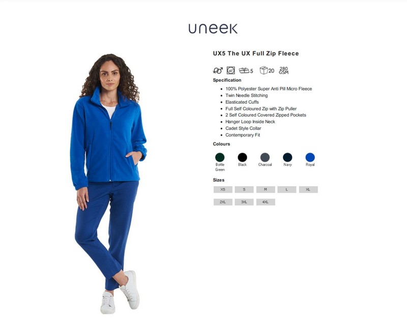 Uneek Women's Work UX Full Zip Micro Fleece Elasticated Cuffs Size XS to 4XL gallery