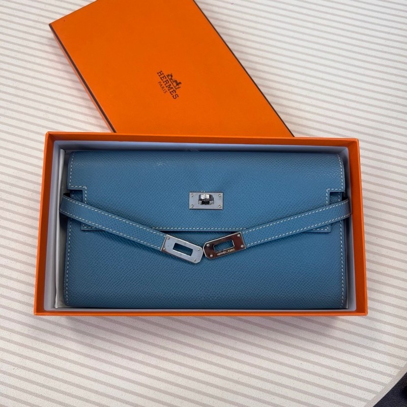 Hermes Kelly wallet, Epsom leather, denim, blue and silver hardware
